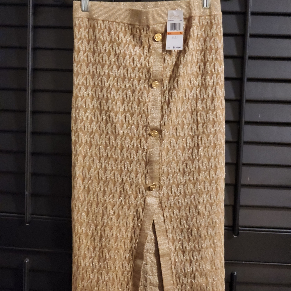 Michael Kors Gold Monogram Pencil Skirt